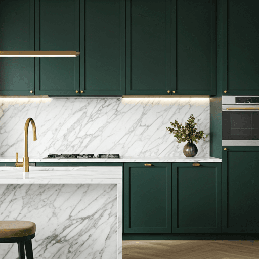 Emerald kitchen with marble island
